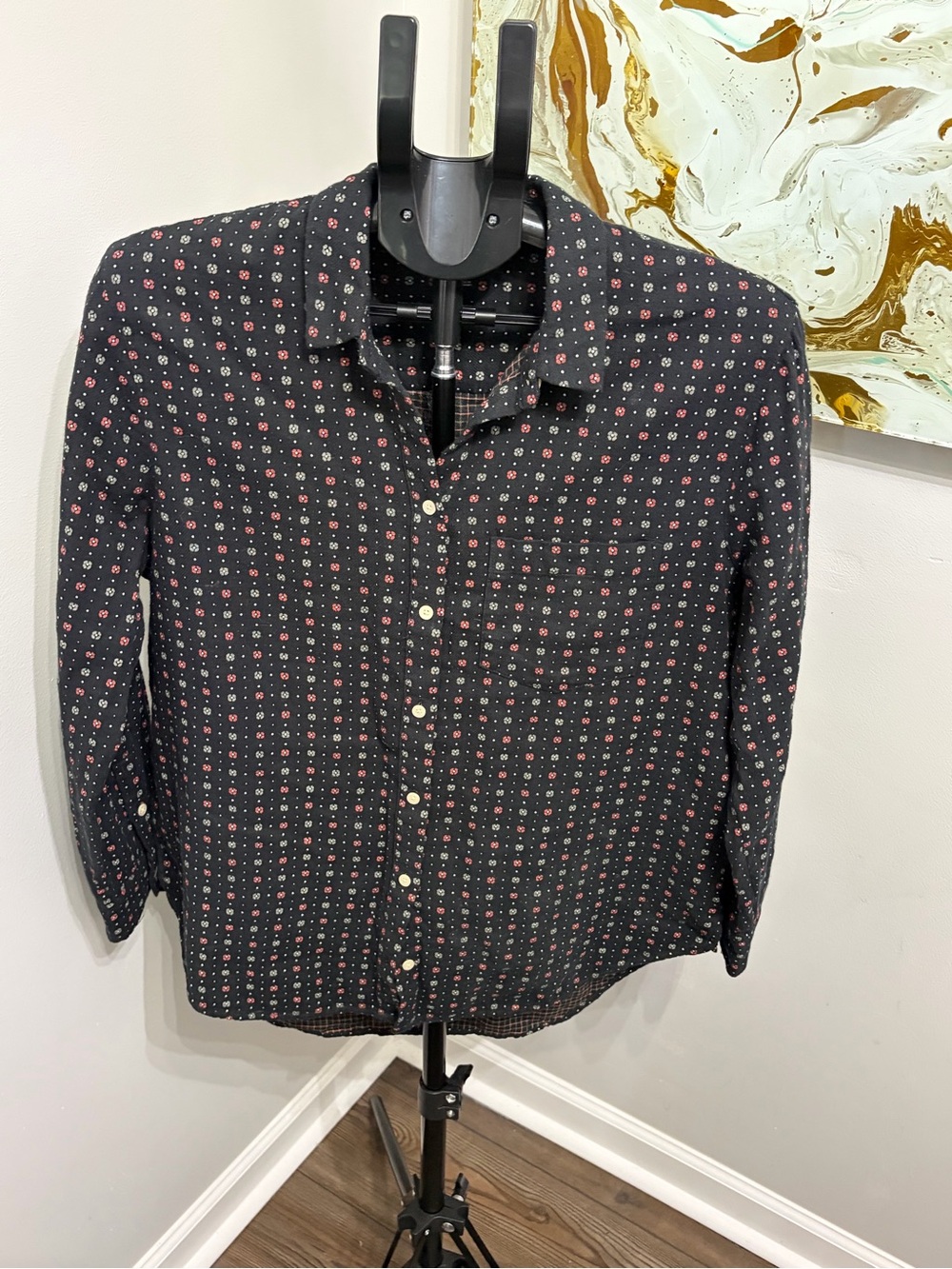 Madewell Oversized Ex-Boyfriend Shirt in Mayfair Foulard Cotton Black Size S